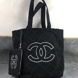 CHANEL Black Textured Tote with Pouch